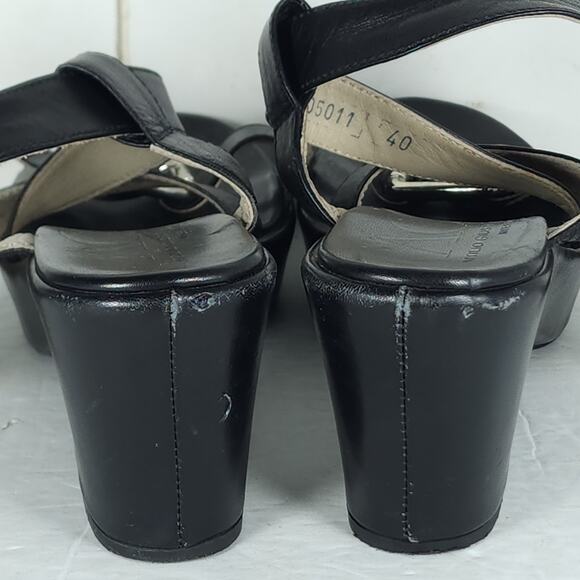 AGL Women’s US 9-9,5 EU40 Black Leather Cross STrap Chunky Platform Sandals - Picture 12 of 16